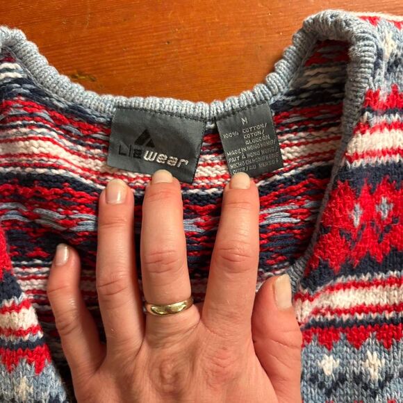 Vintage Liz Claiborne Women's Holiday Striped Sleeveles Cardigan Vest - Picture 4 of 4